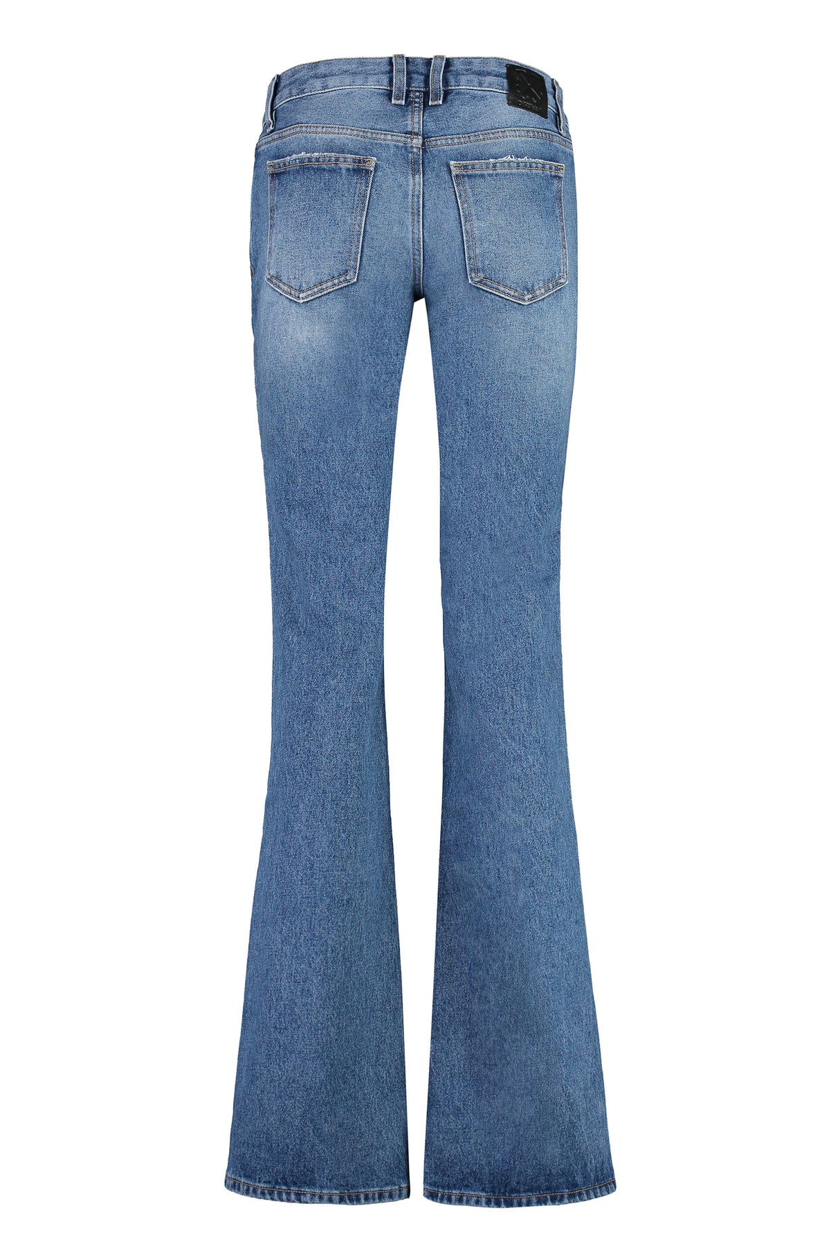 OFF-WHITE High-Rise Flared Jeans with Distressed Details and Back Logo Label for Women - Blue