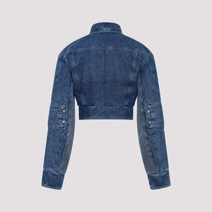 OFF-WHITE Women's Blue Motorcycle Hole Crop Jacket for SS23