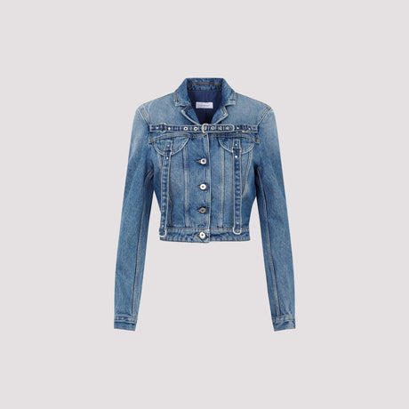 OFF-WHITE Cropped Denim Jacket - Padded Shoulders, 100% Cotton - FW24