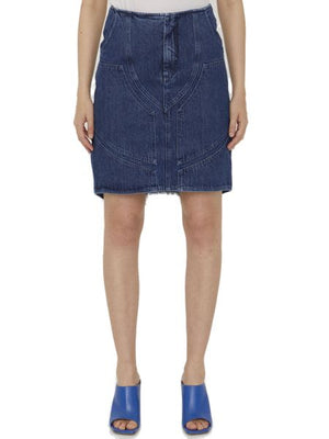 OFF-WHITE Blue Denim Motorcycle Skirt with Visible Stitching