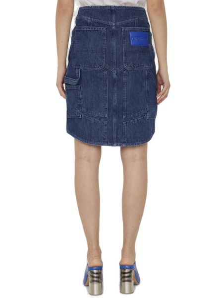 OFF-WHITE Blue Denim Motorcycle Skirt with Visible Stitching