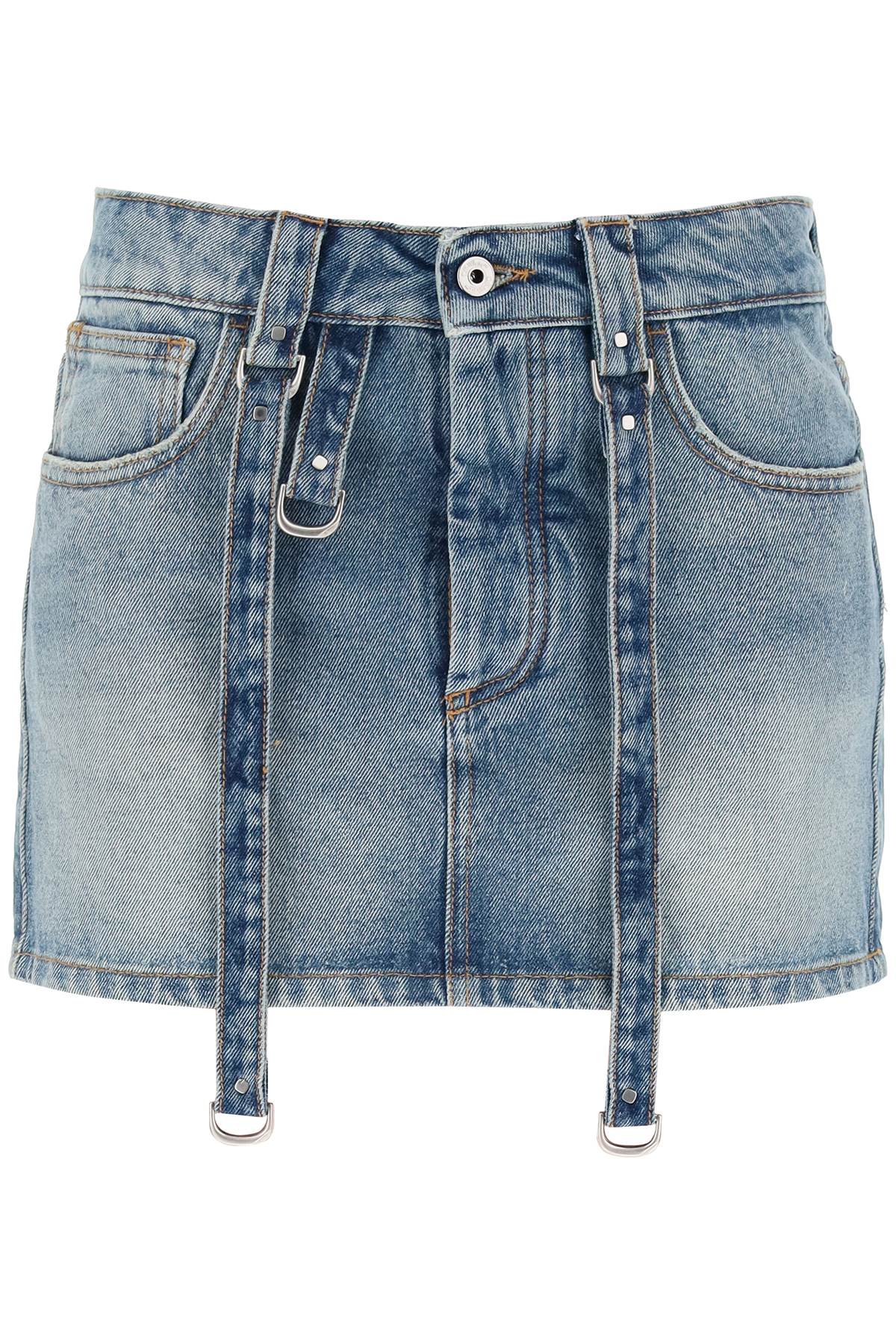 OFF-WHITE Light Blue Denim Mini Skirt with Straps for Women