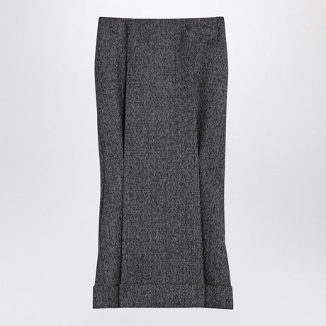 PRADA Wool Weave Midi Skirt with Pleats and Back Zip - Women's