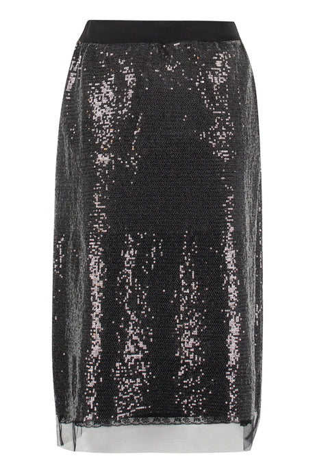 黒色のシルク・サテンスカート　伸縮性のあるウエストライン