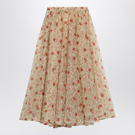 PRADA Printed Midi Skirt with Built-In Underskirt