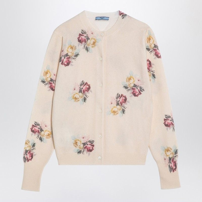 PRADA Floral Print Crewneck Cardigan