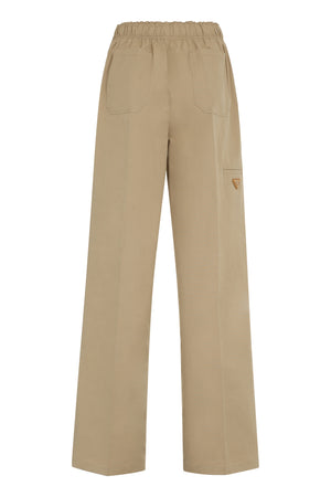 PRADA Beige Cotton Trousers with Back Leather Tag and Metal Logo