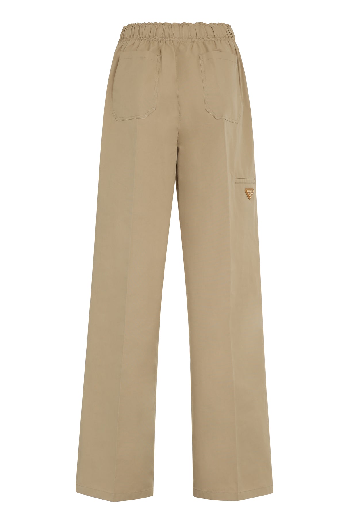 PRADA Beige Cotton Trousers with Back Leather Tag and Metal Logo