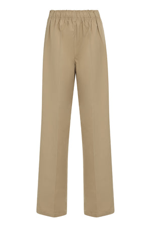 PRADA Beige Cotton Trousers with Back Leather Tag and Metal Logo