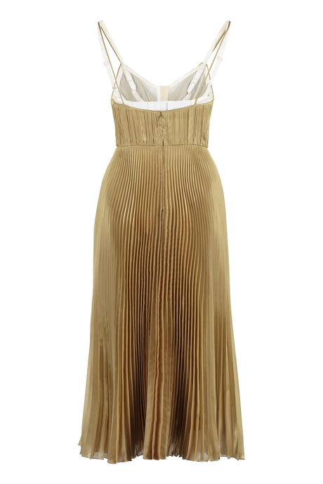 PRADA Layered Gold Pleated Midi Dress