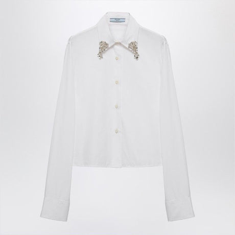 PRADA Classic Poplin Shirt with Rhinestone Detailing