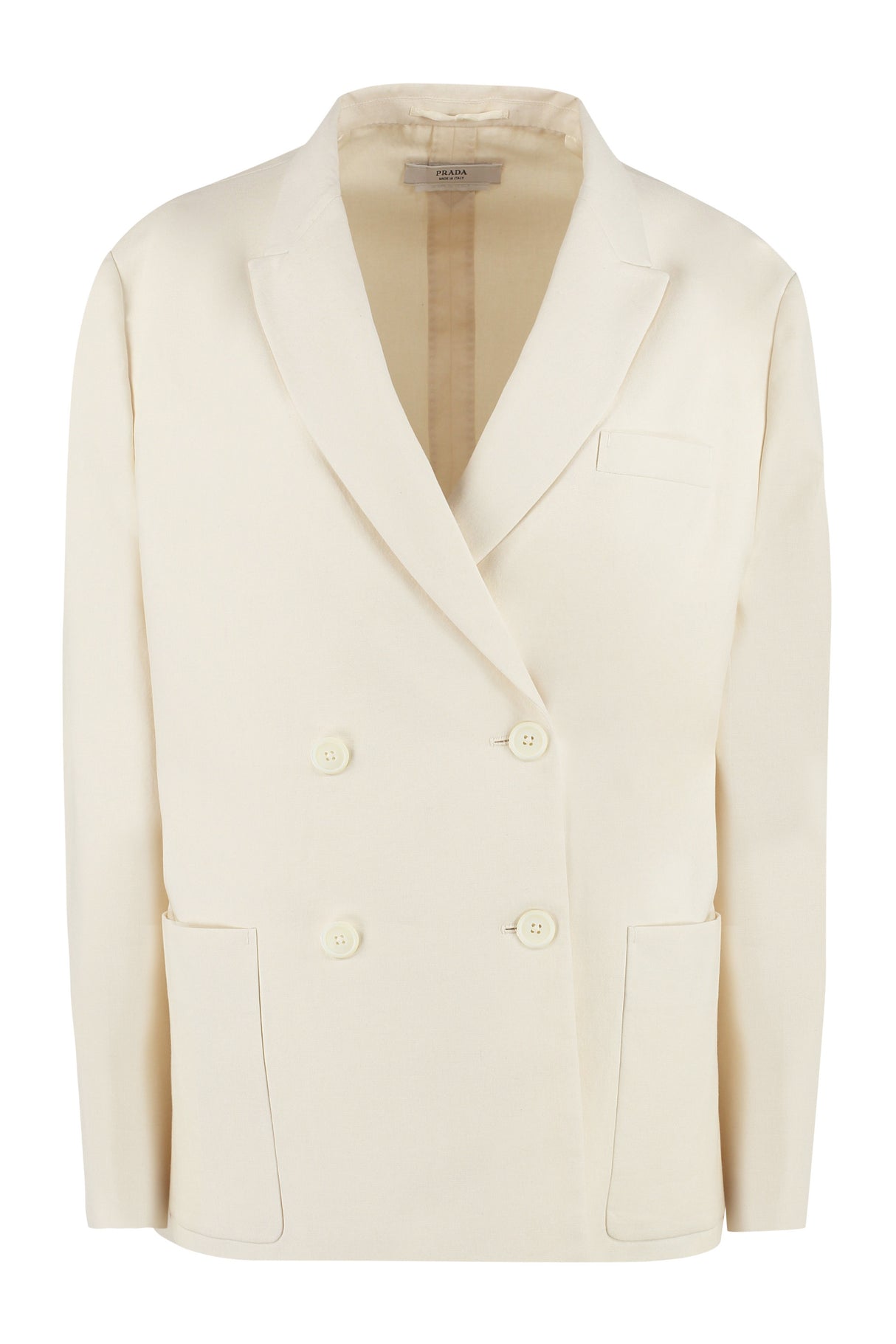 PRADA Double-Breasted Blazer for Women in Cotton with Lapel Collar and Back Slit - White