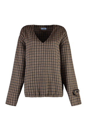 PRADA Beige Checkered Cashgora Sweater for Women - FW23