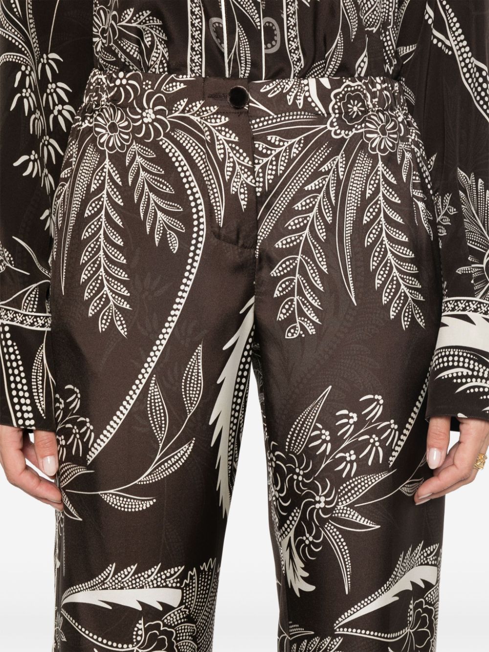 F.R.S FOR RESTLESS SLEEPERS Elegant Silk Botanical Print Trousers