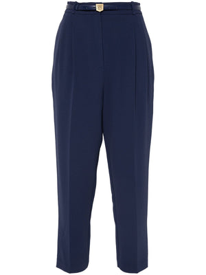 ELISABETTA FRANCHI Embroidered-Logo Crepe Trousers - Tapered Fit