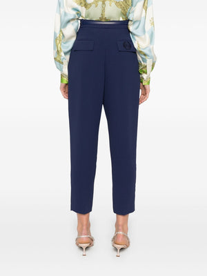 ELISABETTA FRANCHI Embroidered-Logo Crepe Trousers - Tapered Fit