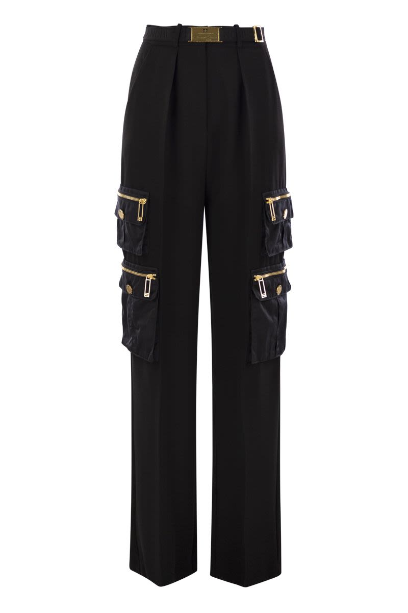 ELISABETTA FRANCHI Chic Straight Crepe Trousers with Pockets and Belt