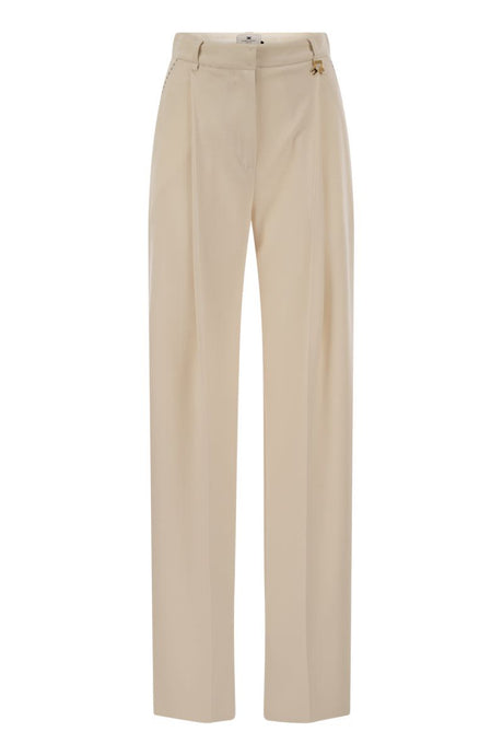 ELISABETTA FRANCHI Lightweight Crepe Trousers with Contrast Stitching