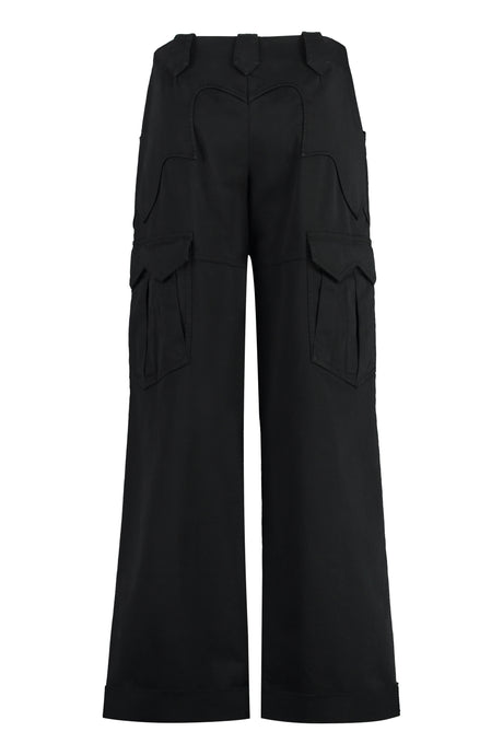 TOM FORD Black Cargo Trousers with Decorative Stitches and Rolled-Up Ankle Cuff