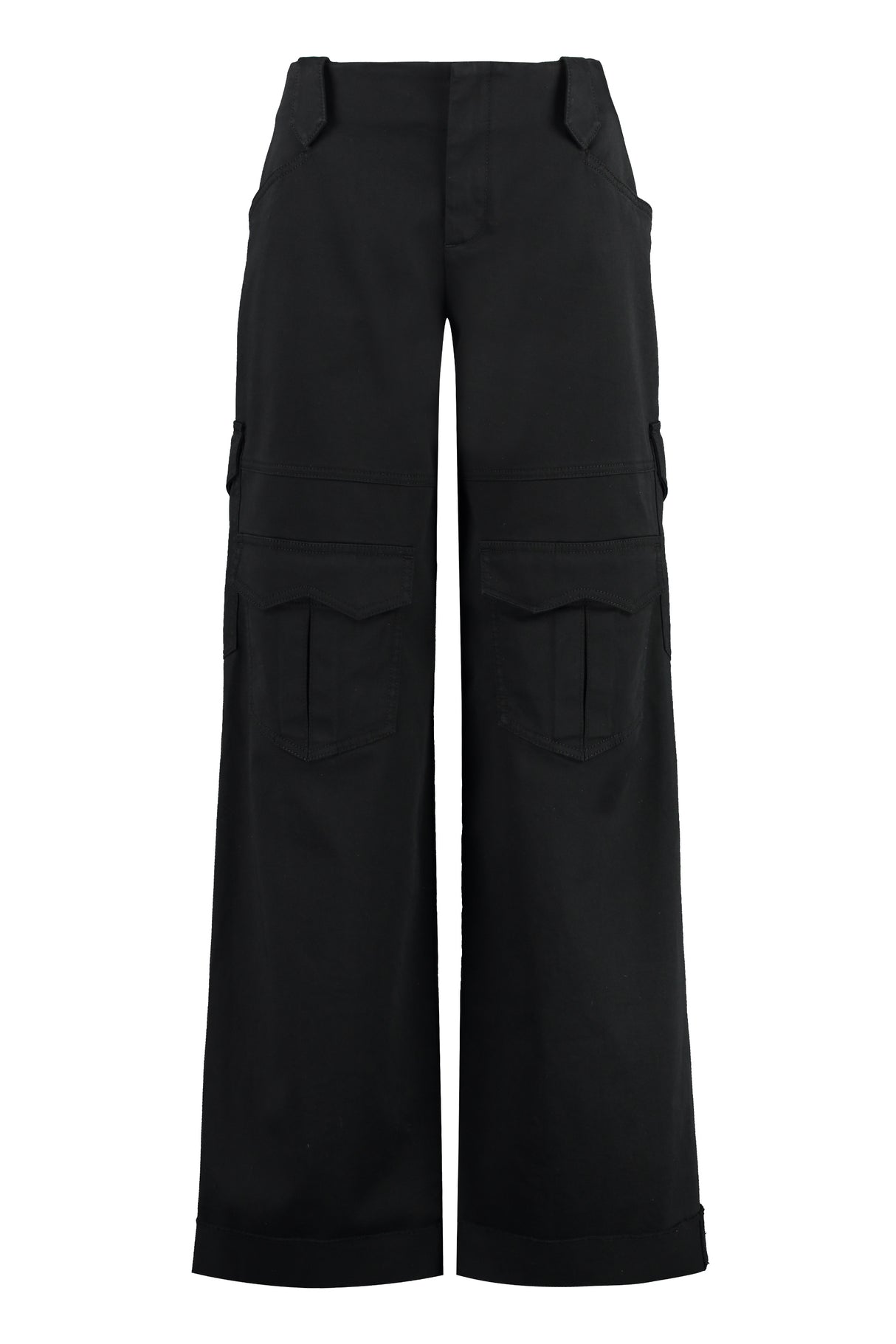 TOM FORD Black Cargo Trousers with Decorative Stitches and Rolled-Up Ankle Cuff