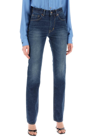 TOM FORD Navy Straight Leg Jeans for Women with Stone Wash Treatment