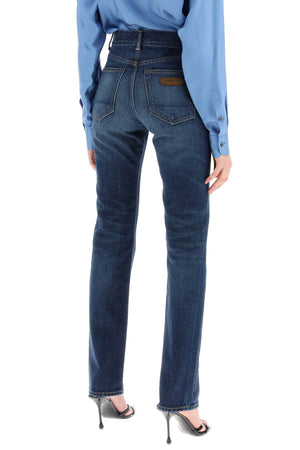 TOM FORD Navy Straight Leg Jeans for Women with Stone Wash Treatment