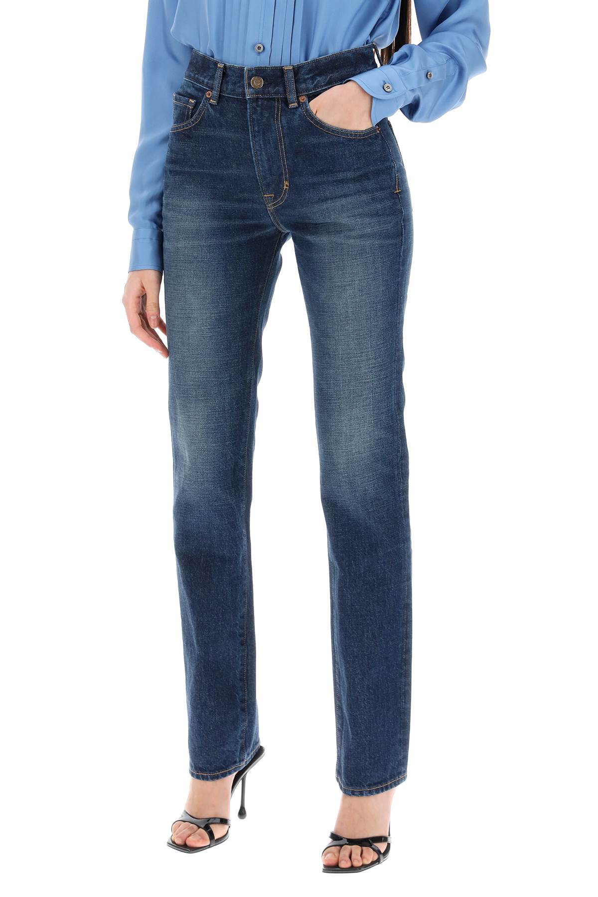 TOM FORD Navy Straight Leg Jeans for Women with Stone Wash Treatment