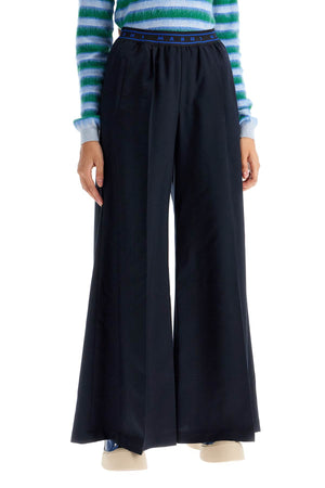 MARNI Elegant Tropical Wool Palazzo Pants with Elastic Logo Waistband