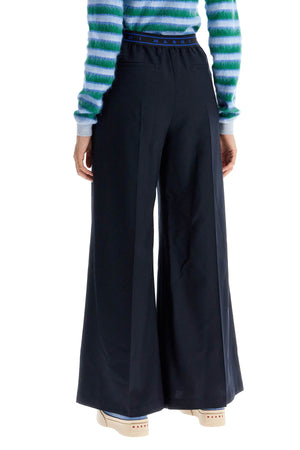 MARNI Elegant Tropical Wool Palazzo Pants with Elastic Logo Waistband