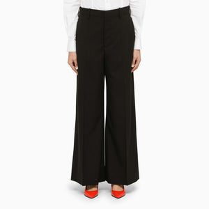 Black Palazzo Trousers for Women made from High-Quality Wool Fabric
