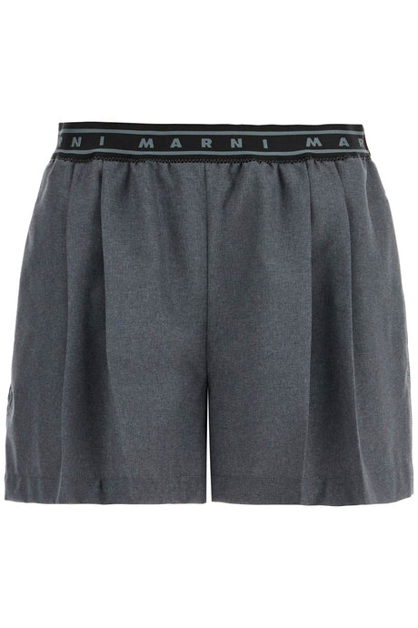 MARNI Pleated Mini Shorts with Branded Elastic Waistband - Size 40