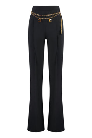 ELISABETTA FRANCHI Chic Wide-Leg Crepe Trousers with Chain Detail