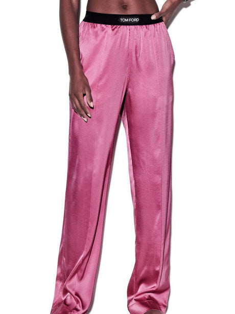 粉紫絲直筒褲 - 女裝