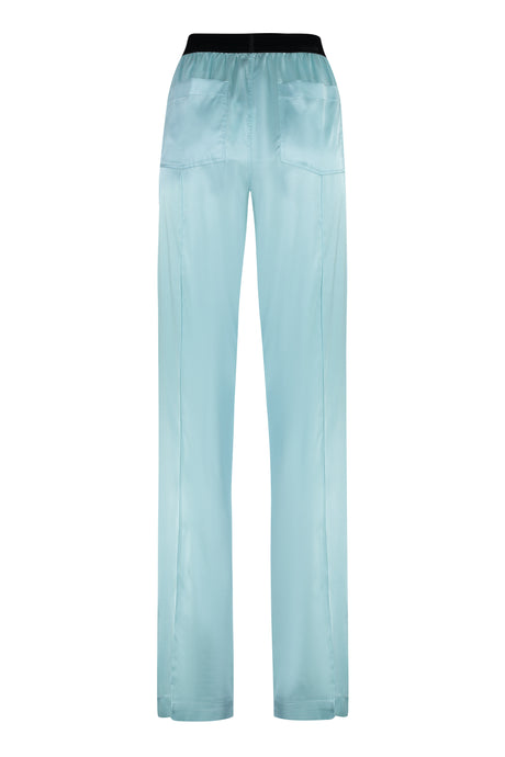 TOM FORD Light Blue Silk Trousers with Velvet Insert for Women