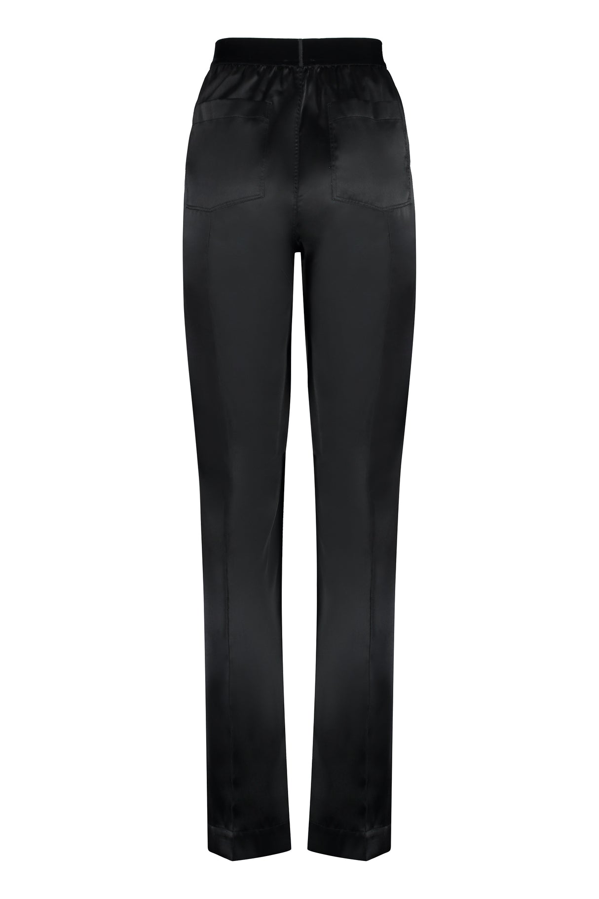 TOM FORD Black Satin Trousers with Elastic Waistband and Velvet Insert for Women