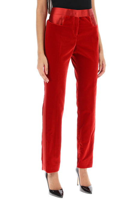 TOM FORD Red Velvet Pants with Satin Bands for Women