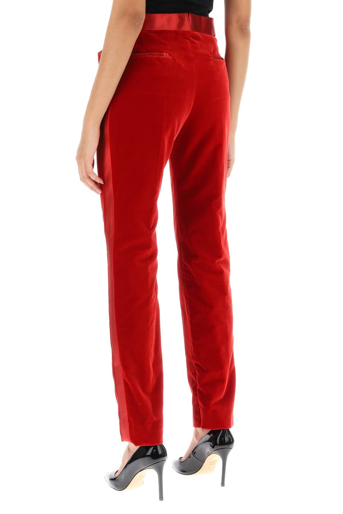 TOM FORD Red Velvet Pants with Satin Bands for Women