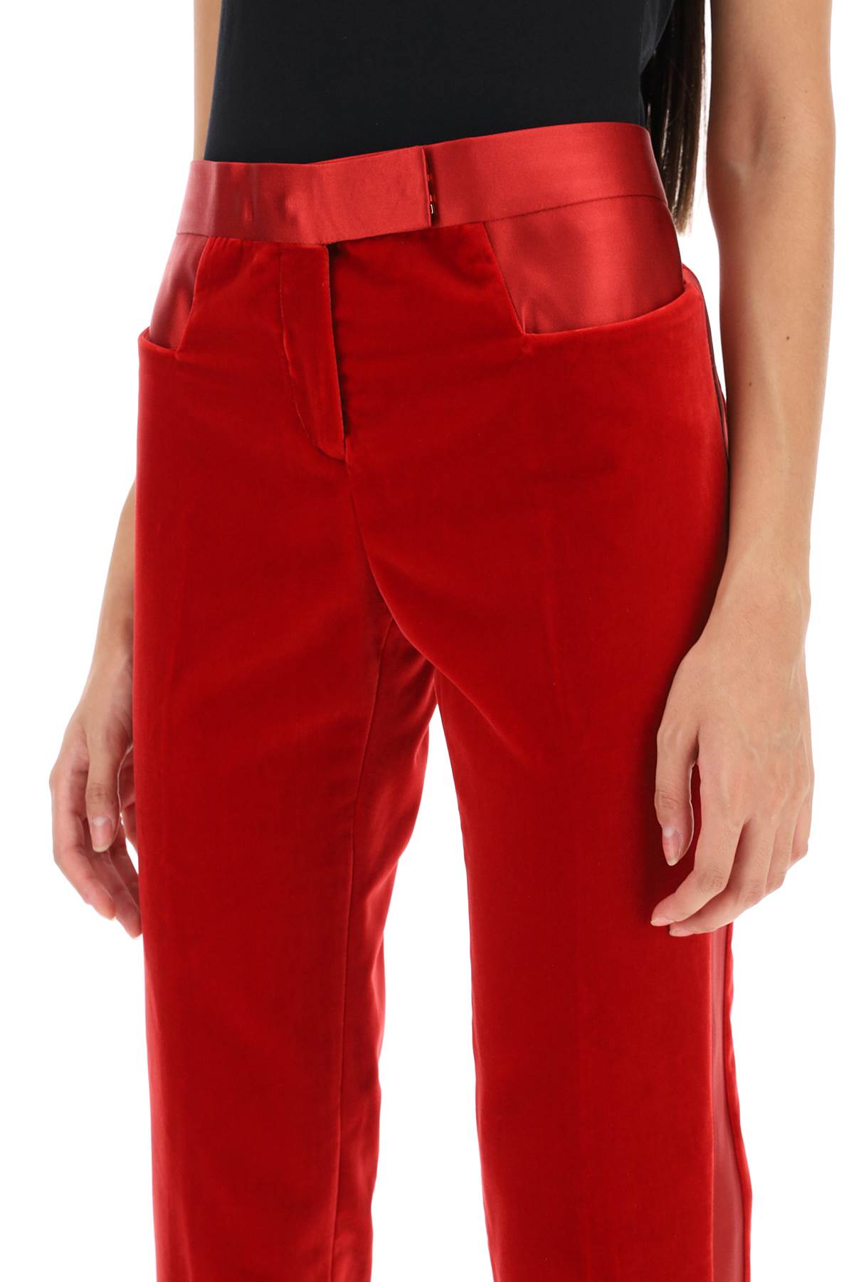 TOM FORD Red Velvet Pants with Satin Bands for Women