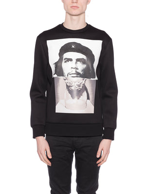 NEIL BARRETT Men's Black Neoprene Sweatshirt with Print and Double Lateral Zip