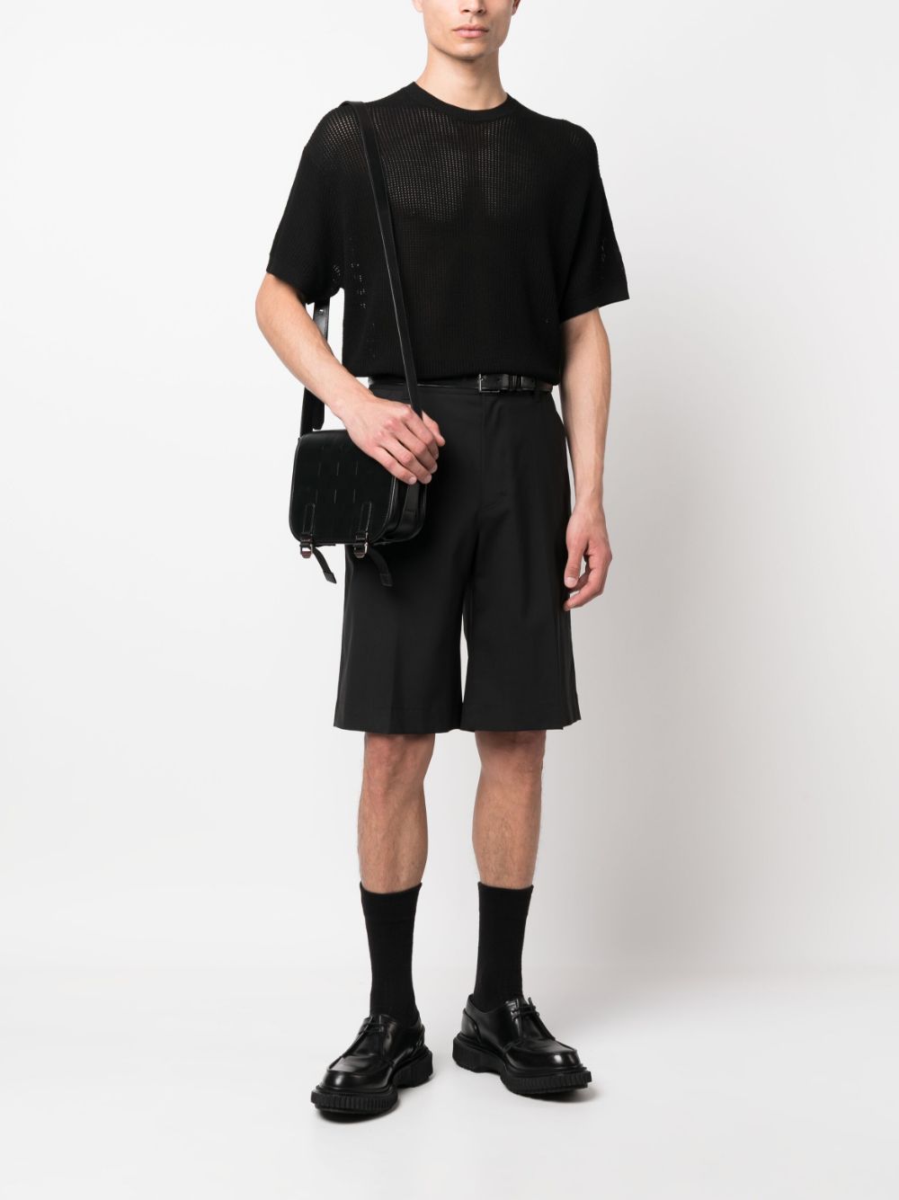 NEIL BARRETT Men's Black Ribbed Short Sleeve Blouson Jumper for SS23