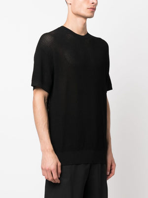 NEIL BARRETT Men's Black Ribbed Short Sleeve Blouson Jumper for SS23