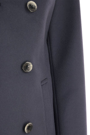 HERNO Navy Double-Breasted Wool and Cashmere Jacket for Men - FW24