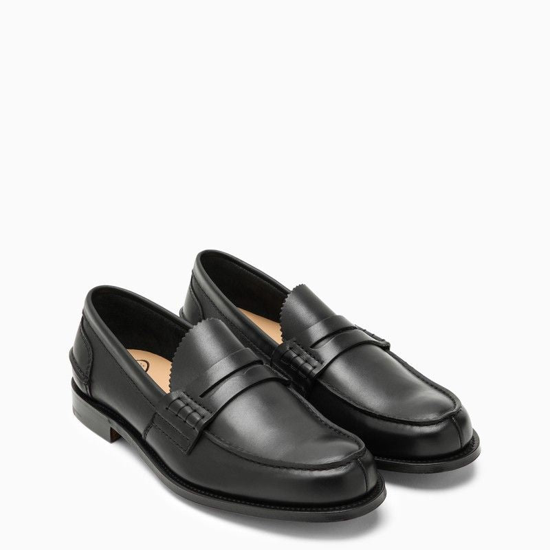 Black Glossy Smoked Calfskin College Moccasin Loafers for Men