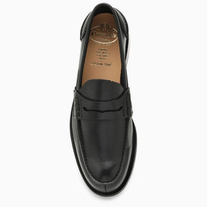 Black Glossy Smoked Calfskin College Moccasin Loafers for Men