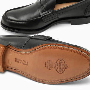 Black Glossy Smoked Calfskin College Moccasin Loafers for Men