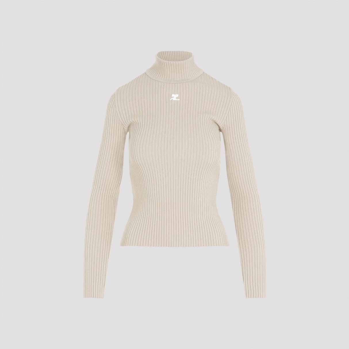 COURREGÈS Women's Funnel-Neck Sweater in Black for SS24