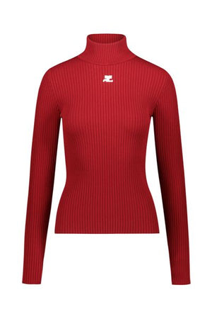 COURREGÈS Women's Funnel-Neck Sweater in Black for SS24