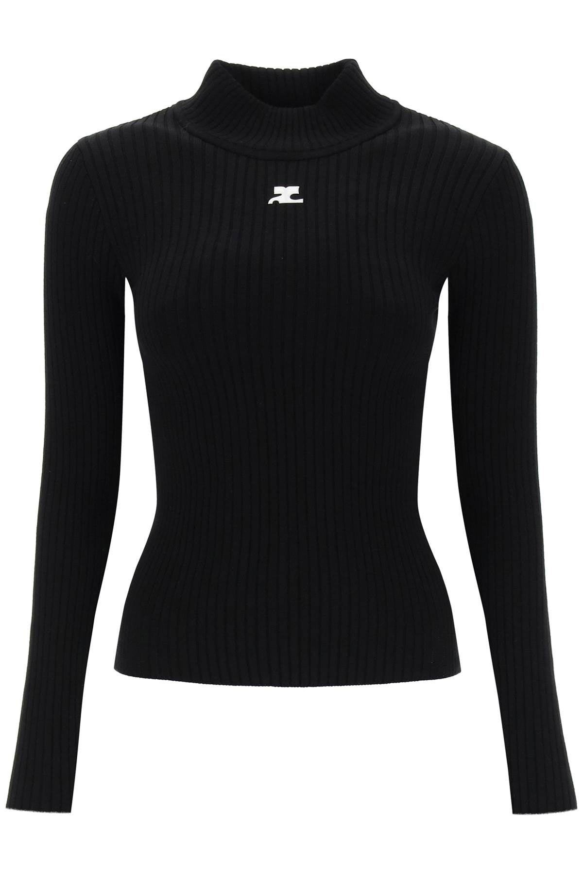 COURREGÈS Women's Funnel-Neck Sweater in Black for SS24