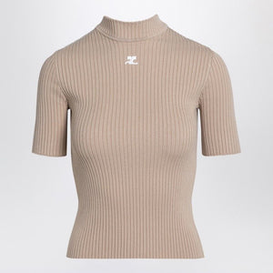 COURREGÈS Light Pink Ribbed High Collar Sweater