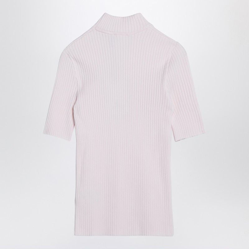 COURREGÈS Light Pink Ribbed High Collar Sweater